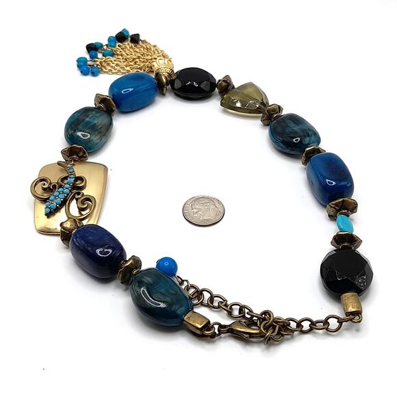 Chico's Turquoise Necklace Chain Tassel, Gemstone Acrylic Glass, 20 Inches - Picture 13 of 13